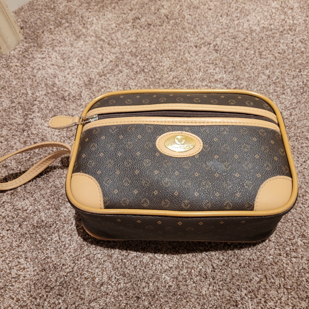 Brown and Tan Women’s Crossbody Cosmetic Bag
